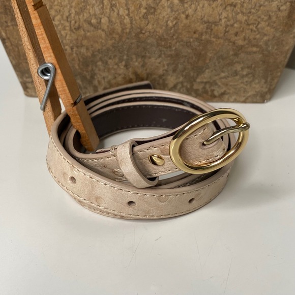 J. Crew Factory Genuine Leather‎ Ostrich Embossed Belt Gold Buckle Cream Size S - Picture 13 of 13